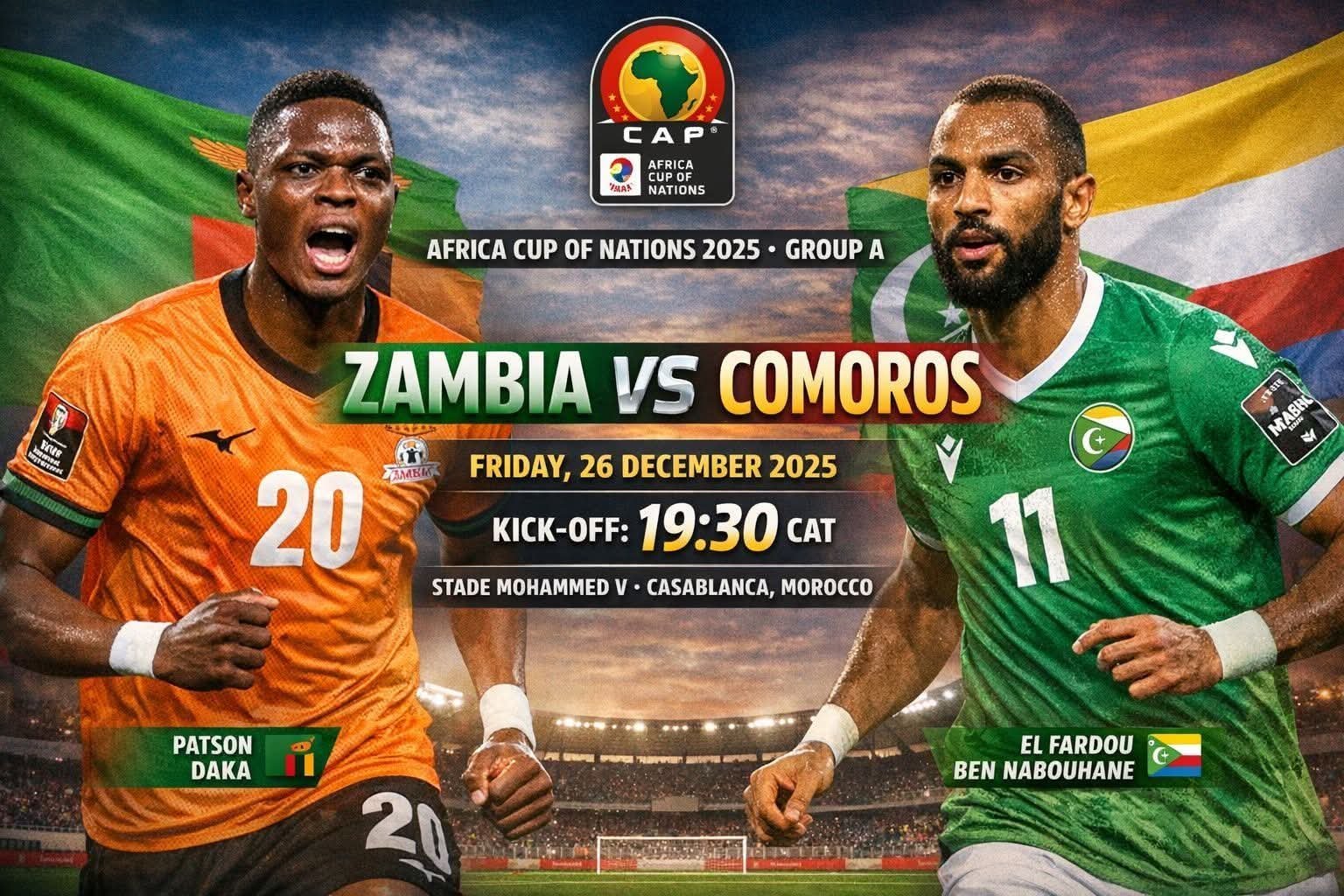 Zambia vs Comoros Predictions: AFCON 2025 Preview, H2H & Expert Tips